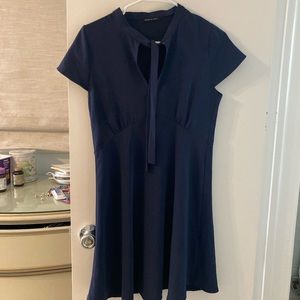 Navy Cap Sleeve Dress with neck tie  S